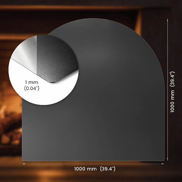 Funkenschutzplatte Kaminöfen aus Schwarzblech halboval 100x100 cm