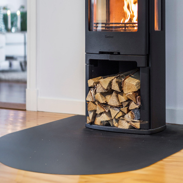 Vorlegeplatte für Kaminöfen aus Schwarzblech halboval 80x70 cm