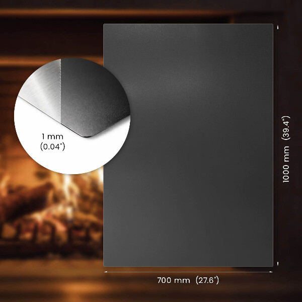 Funkenschutzplatte Kaminöfen aus Schwarzblech in rechteckiger Form 100x70 cm