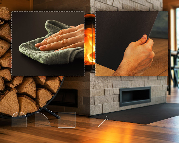 Vorlegeplatte für Kaminöfen aus Schwarzblech in rechteckiger Form 100x80 cm