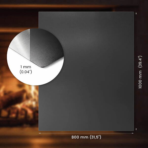 Vorlegeplatte für Kaminöfen aus Schwarzblech in rechteckiger Form 100x80 cm