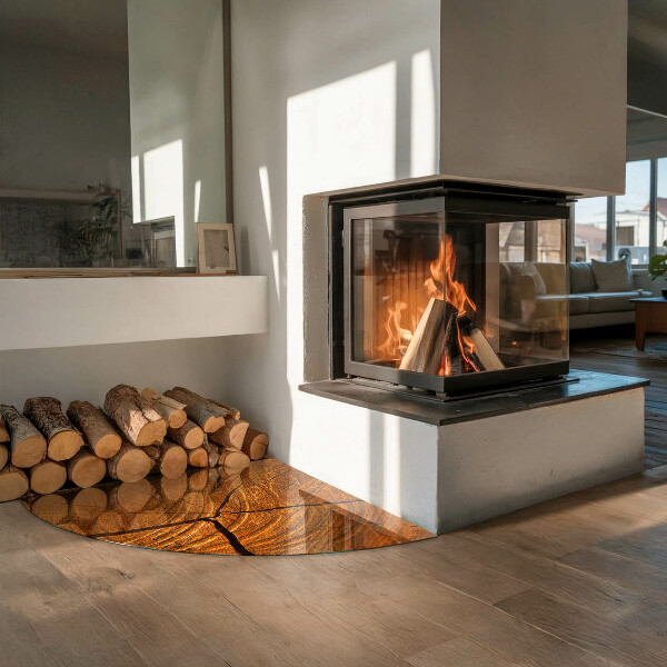 Glasplatte unter Kaminöfen Holzmaserung im Querschnitt