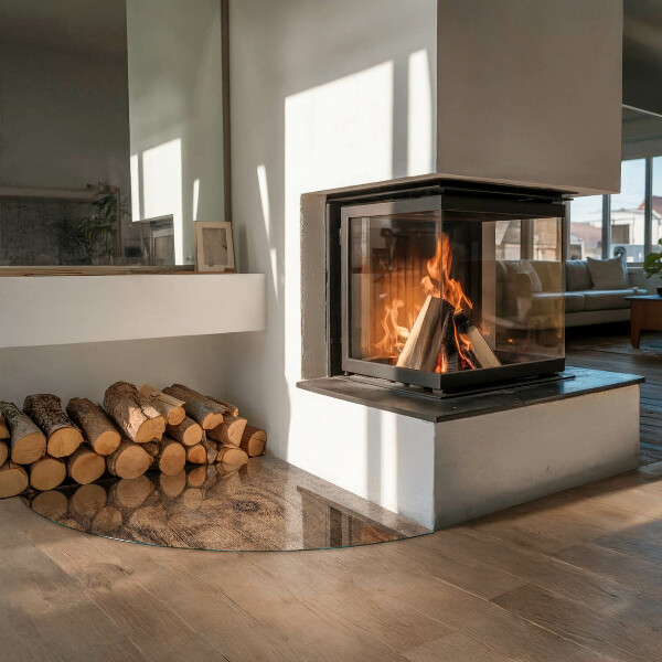 Bodenplatte Glas für Ofen Natürliche Holzmaserung