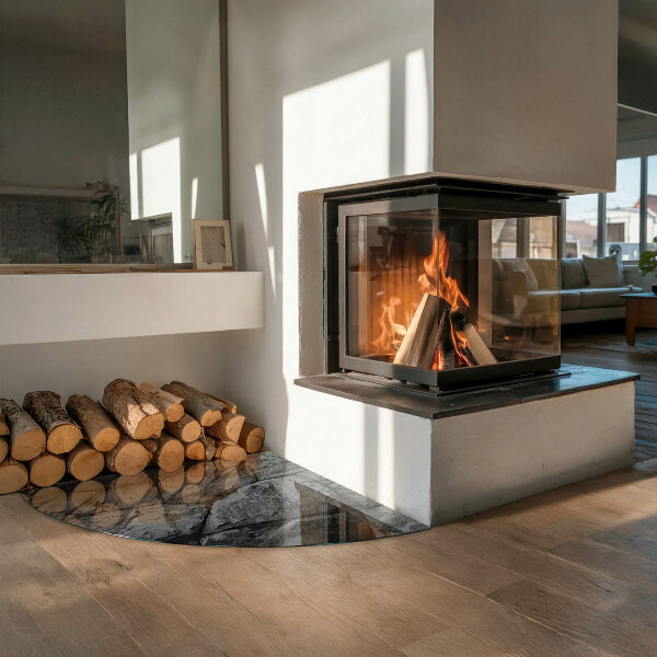 Glasplatte unter Kaminöfen Natursteinmuster