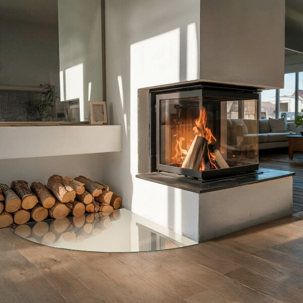 Glasplatte unter Kaminöfen Farbe Beige