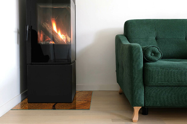 Quadratische Glasplatte für Kamin Holzmaserung im Querschnitt