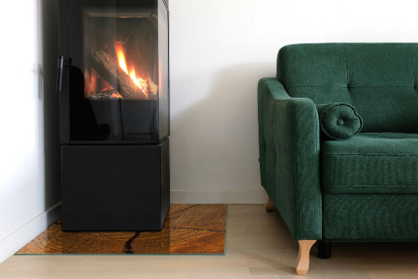 Quadratische Glasplatte für Kamin Holzmaserung im Querschnitt