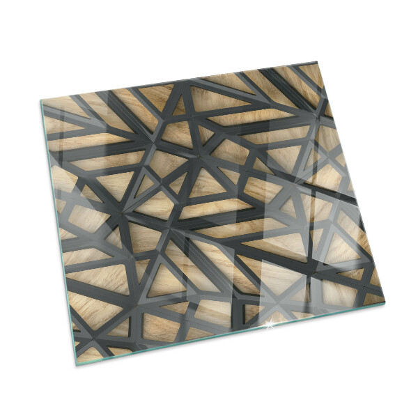 Quadratische Funkenschutzplatte aus Glas Geometrie mit Holz