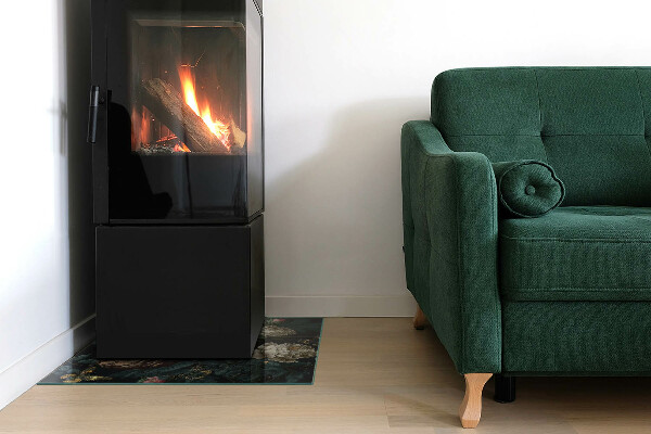 Quadratische Glasplatte für Kamin Blumenmuster mit Schmetterlingen