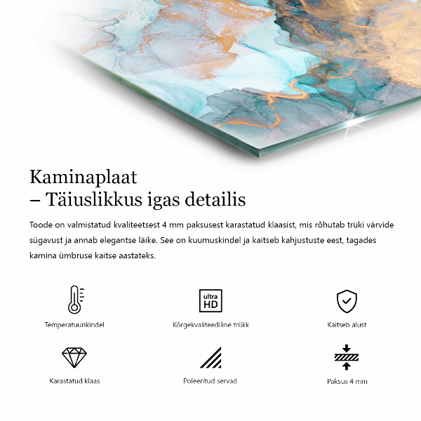 Quadratische Glasplatte für Kamin Elegante Blätter in Textur