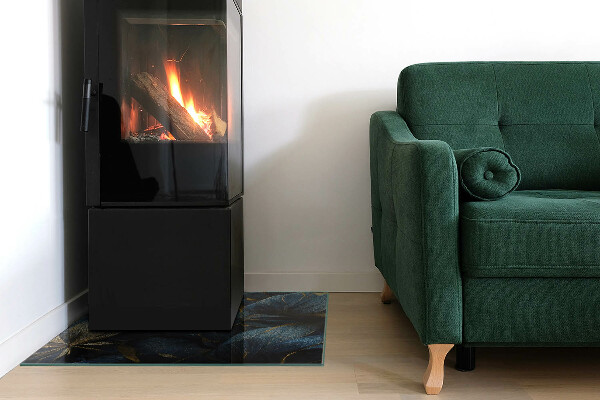 Quadratische Glasplatte für Kamin Elegante Blätter in Textur