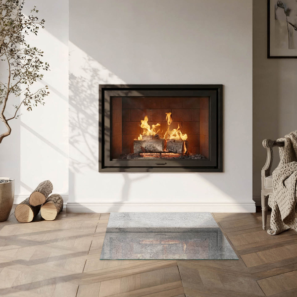 Quadratische Glasplatte für Kamin Rohbetonstruktur