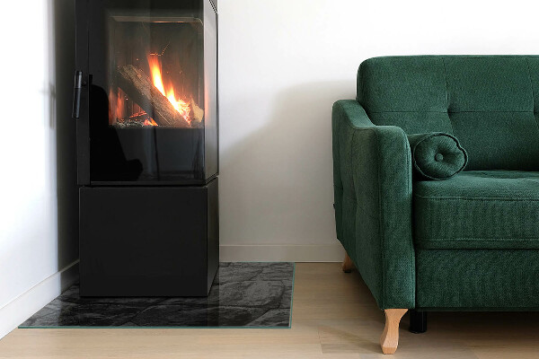 Quadratische Glasplatte für Kamin Natursteinmuster