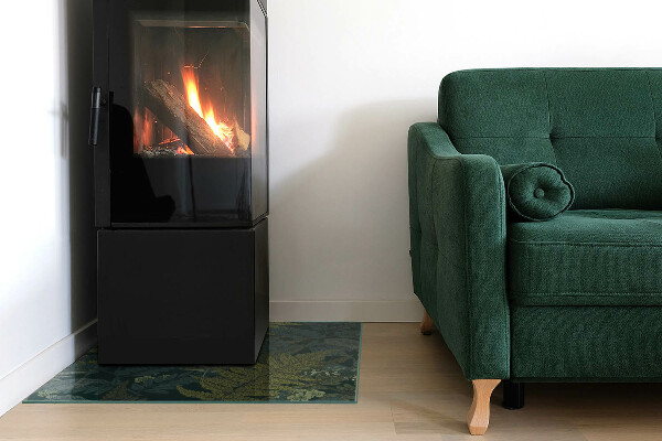 Quadratische Funkenschutzplatte aus Glas Pflanzenmotive mit Schmetterlingen