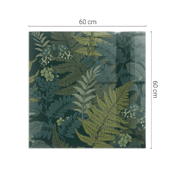 Quadratische Funkenschutzplatte aus Glas Pflanzenmotive mit Schmetterlingen