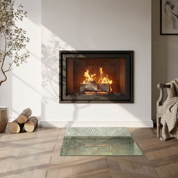 Quadratische Glasplatte für Kamin Tropische Blätter im Hintergrund