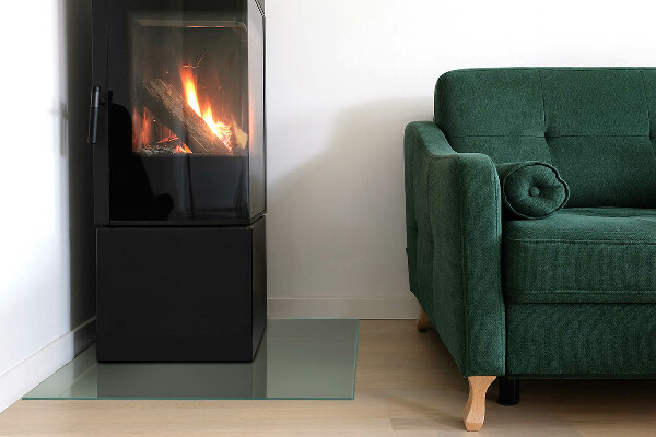 Quadratische Glasplatte für Kamin Graugrüne Farbe