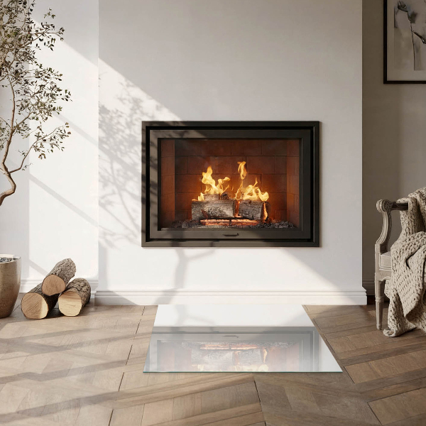 Quadratische Funkenschutzplatte aus Glas Elfenbeinfarbe