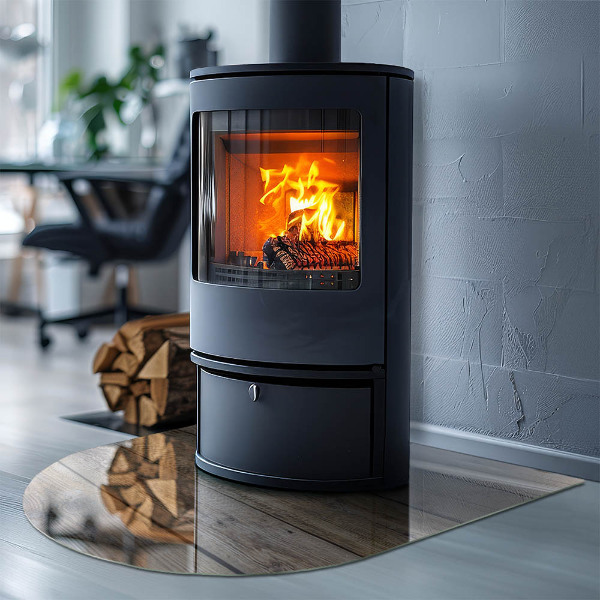 Kamin Glasplatte Holzbrett im Layout