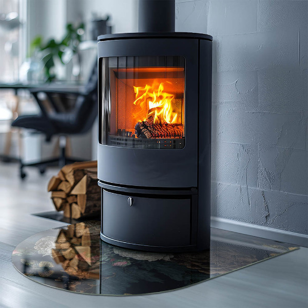 Kamin Glasplatte Blumenmuster mit Schmetterlingen