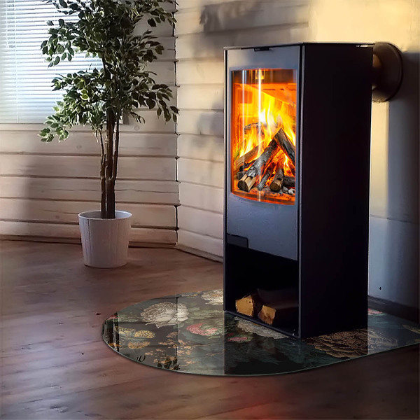 Kamin Glasplatte Blumenmuster mit Schmetterlingen