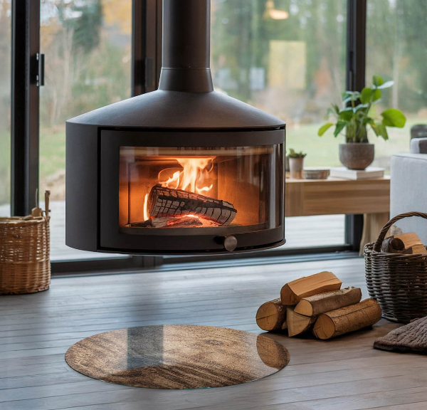 Runde Funkenschutzplatte Kaminöfen Natürliche Holzmaserung