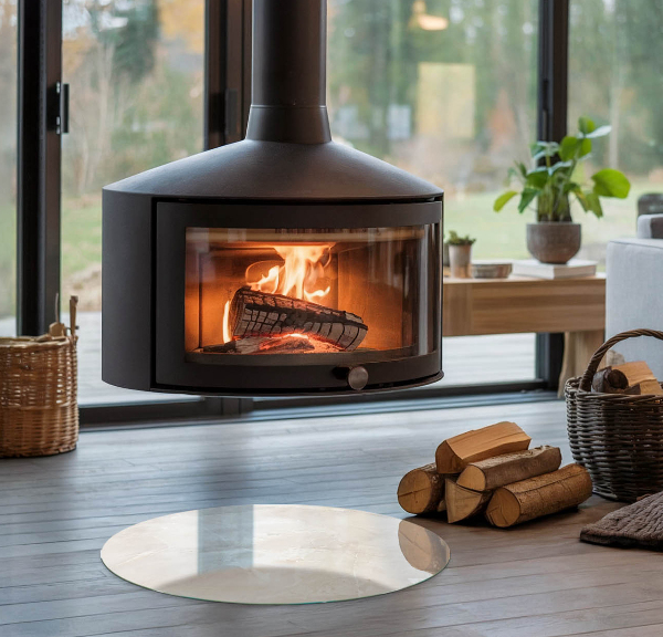 Runde Kamin Glasplatte Muster aus Naturmarmor