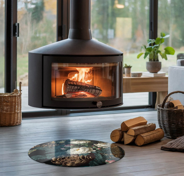 Runde Kamin Glasplatte Blumenmuster mit Schmetterlingen