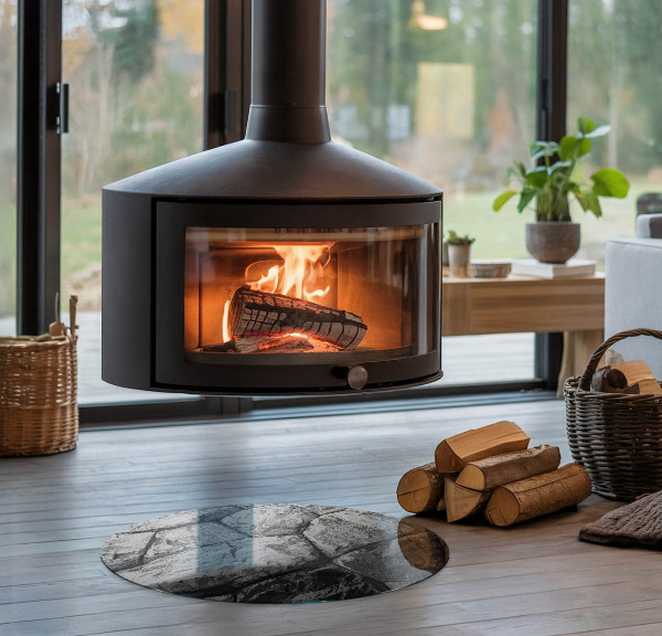 Runde Kamin Glasplatte Natursteinmuster