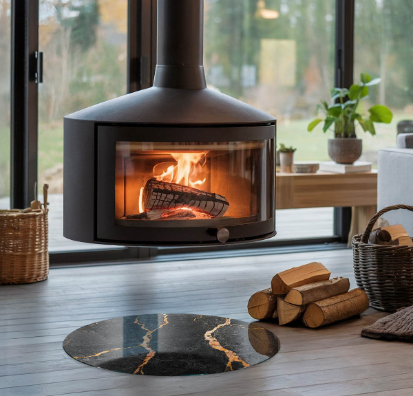 Runde Funkenschutzplatte Kaminöfen Eleganter Marmor mit Adern