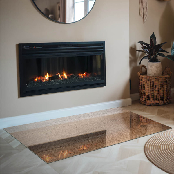 Rechteckige Funkenschutzplatte aus Glas Natürliche Holzmaserung