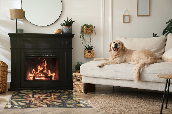 Rechteckige Funkenschutzplatte aus Glas Geometrie mit Holz