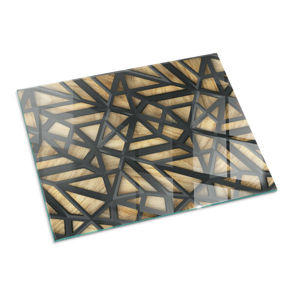 Rechteckige Funkenschutzplatte aus Glas Geometrie mit Holz