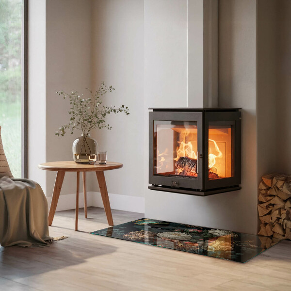 Rechteckige Glasplatte für Kamin Blumenmuster mit Schmetterlingen