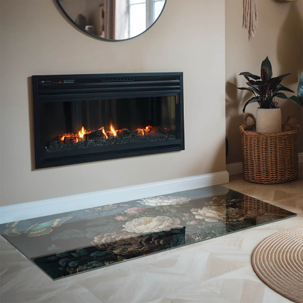 Rechteckige Glasplatte für Kamin Blumenmuster mit Schmetterlingen