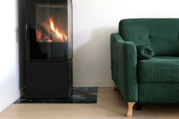 Rechteckige Glasplatte für Kamin Elegante Blätter in Textur