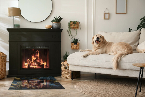 Rechteckige Glasplatte für Kamin Elegante Blätter in Textur