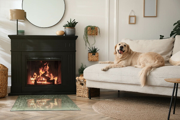 Rechteckige Glasplatte für Kamin Tropische Blätter im Hintergrund