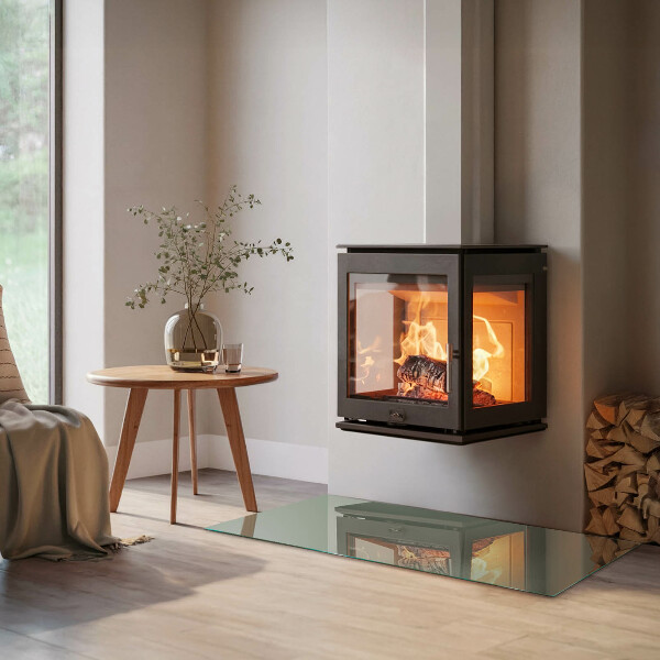 Rechteckige Glasplatte für Kamin Graugrüne Farbe