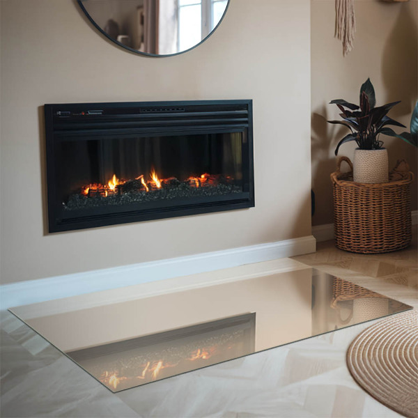 Rechteckige Funkenschutzplatte aus Glas Farbe Beige
