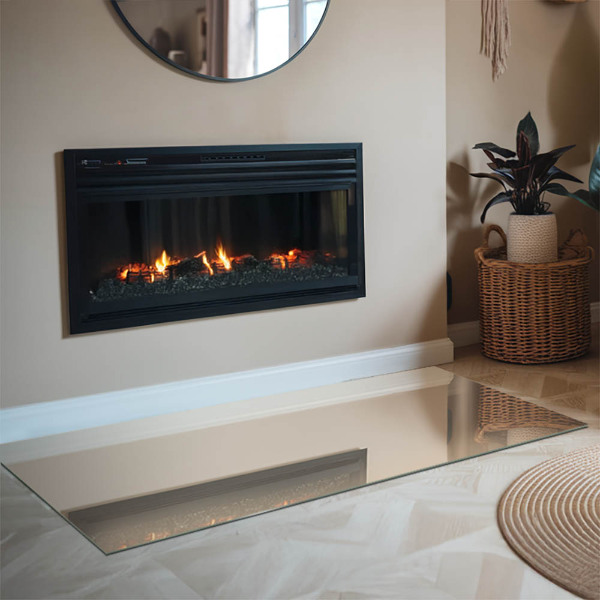 Rechteckige Funkenschutzplatte aus Glas Farbe Beige