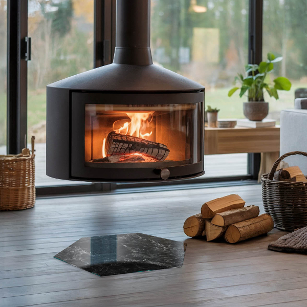 Sechseckige Bodenplatte Glas für Ofen Elegantes Marmormuster