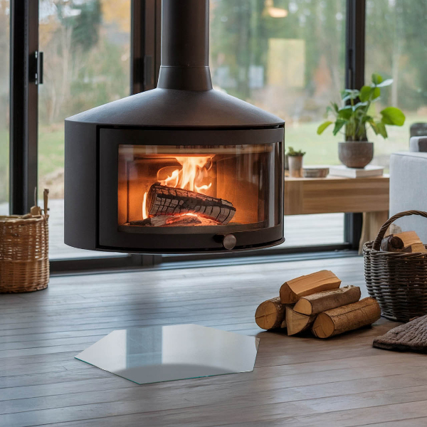 Sechseckige Vorlegeplatte für Kaminöfen Farbe Grau