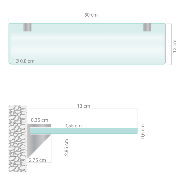 Transluzentes Glasregal für das Bad in 50x13 cm