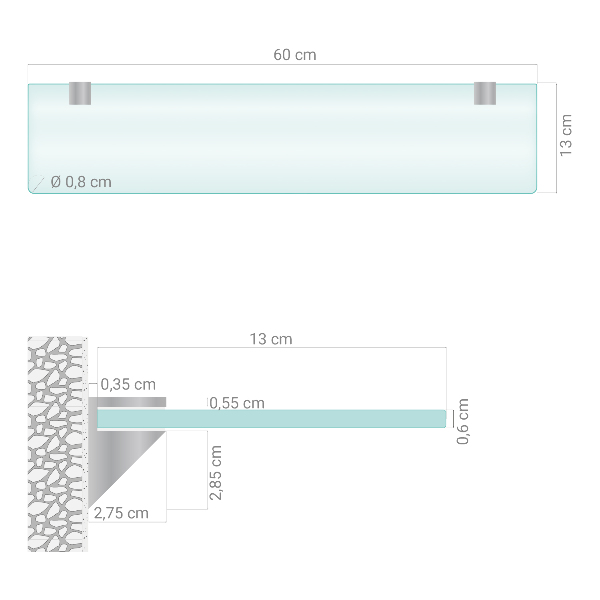 Transluzente Glasablage für das Badezimmer in 60x13 cm