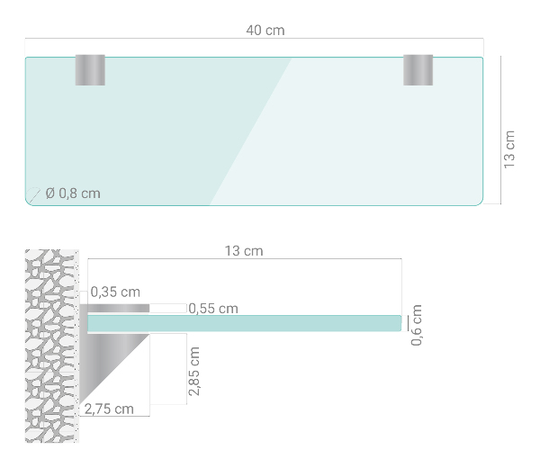 Glasablage für Badezimmer 40x13 cm