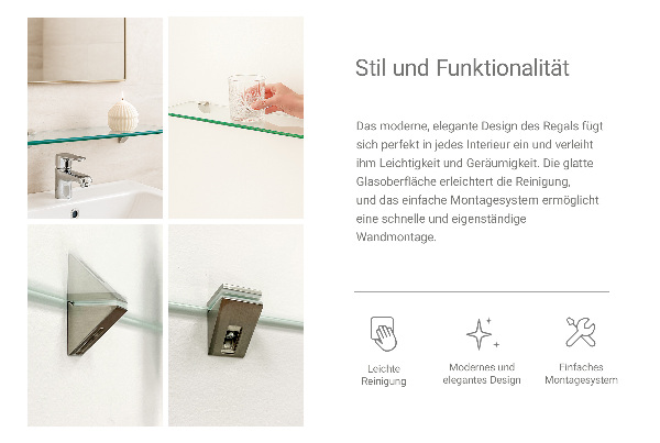 Badezimmer Glasregal 45x13 cm