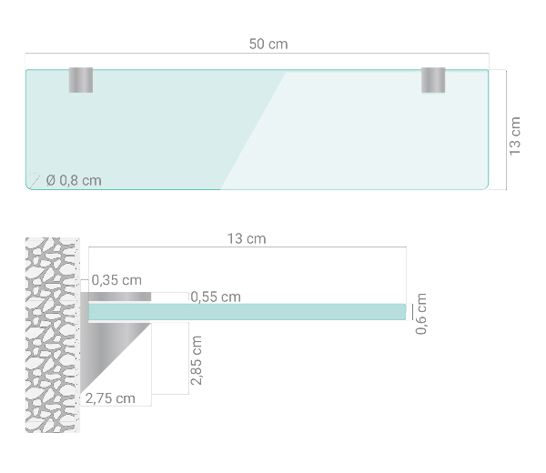 Glasablage für Badezimmer 50x13 cm