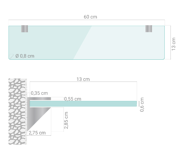 Badezimmer Glasregal 60x13 cm