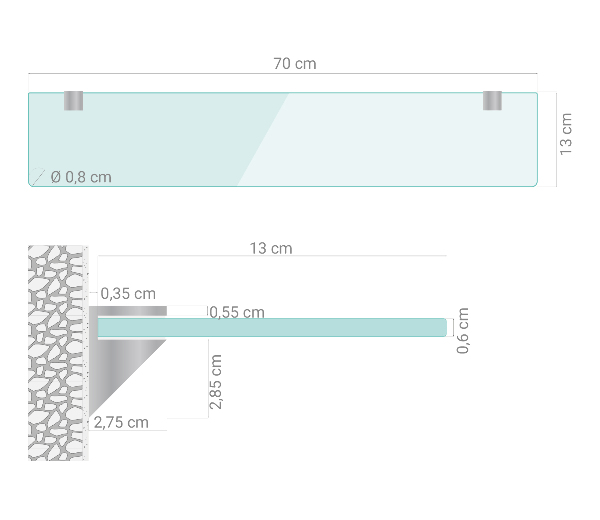Glasablage für Badezimmer 70x13 cm